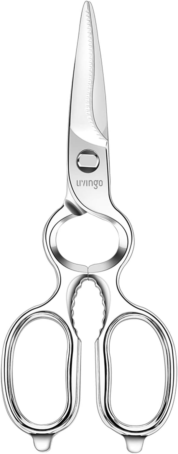 LIVINGO Kitchen Forged Shears Heavy Duty Come Apart Ultra Sharp Multi-function Stainless Steel Scissors Bottle Opener, Nut Cracker 8.5 inch - Bloomnest