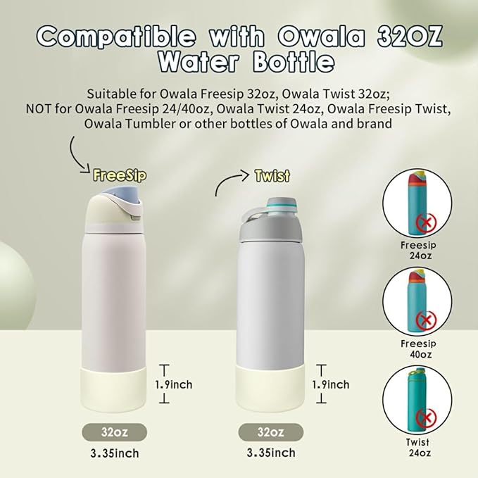 2PCS Silicone Water Bottle Boot, Compatible with Owala 24oz 32oz 40oz, Protective Anti-Scratch & Anti-Dent No Noise Sleeve Cover for FreeSip/Twist/Flip Water Bottles (Iced Breeze, 32oz) BKBY