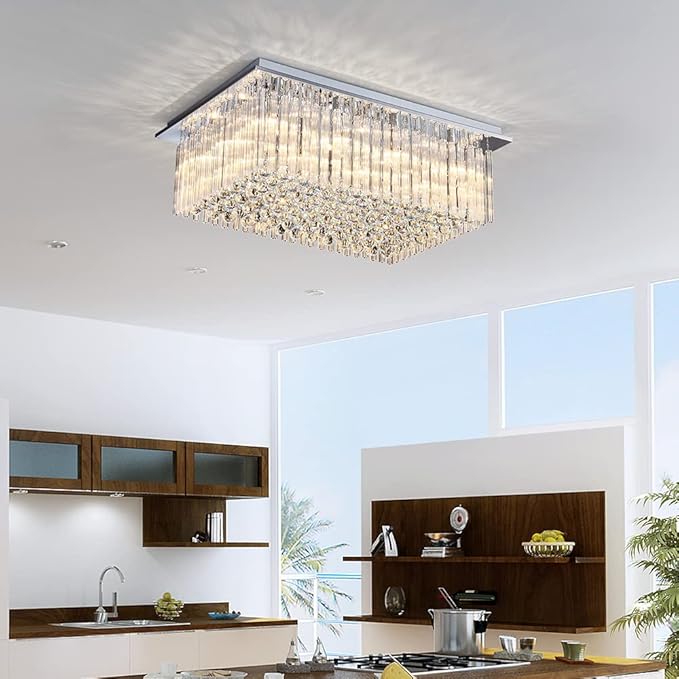 Saint Mossi 12-Lights Modern Chandelier Lamp K9 Crystal Chandelier Light Fixture,Modern Flush Mount Ceiling Light Fixture Raindrop Chandelier for Bedroom,Dining Room,Livingroom,L32 x W22 x H10 - Bloomnest