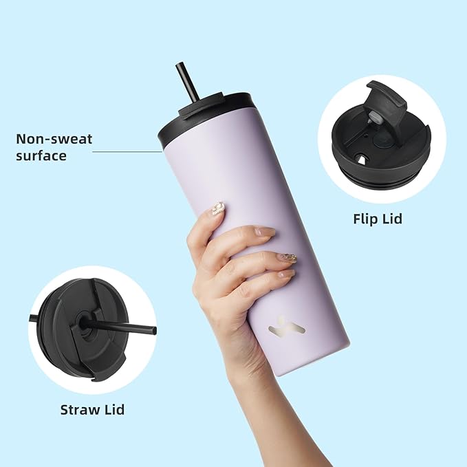 30 OZ Insulated Tumbler with Lid and 2 Straws Stainless Steel Water Bottle Vacuum Travel Mug Coffee Cup,Taro - Bloomnest
