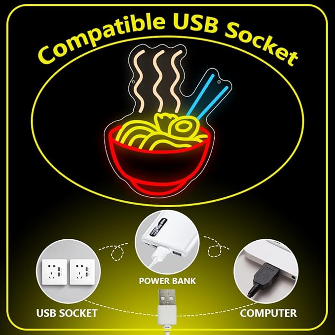 Ramen Neon Sign, Japanese Anime Led Neon Lights for Wall Decor Noodle Neon Signs for Restaurant Ramen Shop Store Kitchen Home Dinning Room USB Powered(14.2"*11.6") - Bloomnest