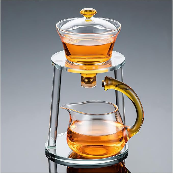 Lazy Kung Fu Glass Magnetic Tea Set, Semi Automatic Drip TeaPot, Heat Resistant Glass Magic Teapot Set, Suitable for home/office Reception Tea Set, Perfect for Holiday Gifts - Bloomnest