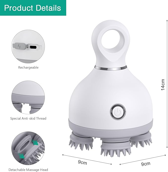 ORIA Pet Massager for Dogs, Handheld Cat Massager Dog Massager, Electric Scalp Massager, Cordless Head Massager with 4 Massage Heads, 3 Kneading Modes, for Relaxation, Stress Release Oria
