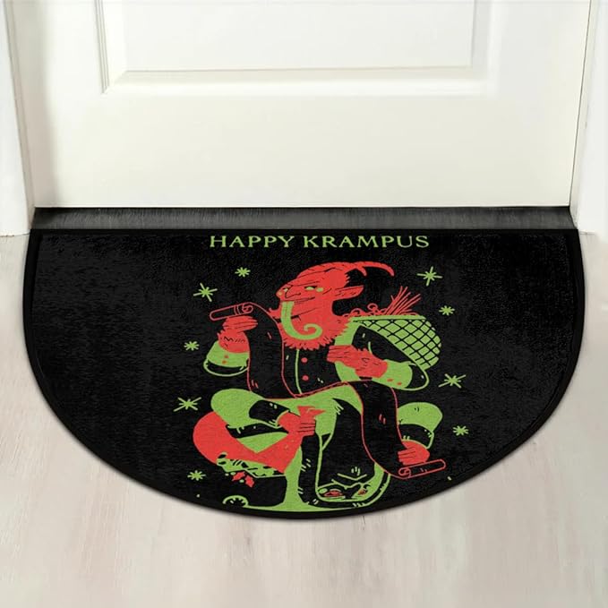 Half Round Door Mat, Happy Krampus Print Non-Slip Half Circle Rug Washable Durable Home Decor Cute Door Mat for Indoor Outdoor Living Room Bedroom Kitchen Patio(36"x24") - Bloomnest