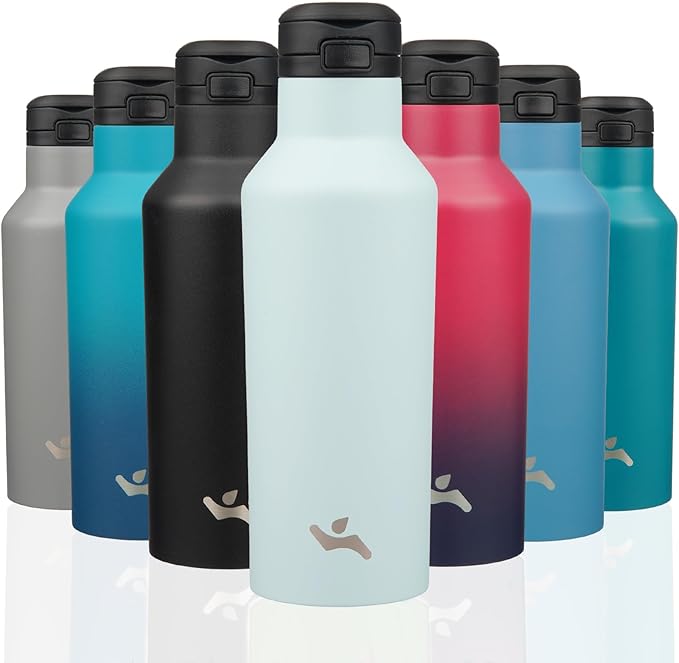Insulated Water Bottle with Straw,17 OZ Double Wall Vacuum Stainless Steel Water Flask with 2 Lids,Cyan Blue - Bloomnest