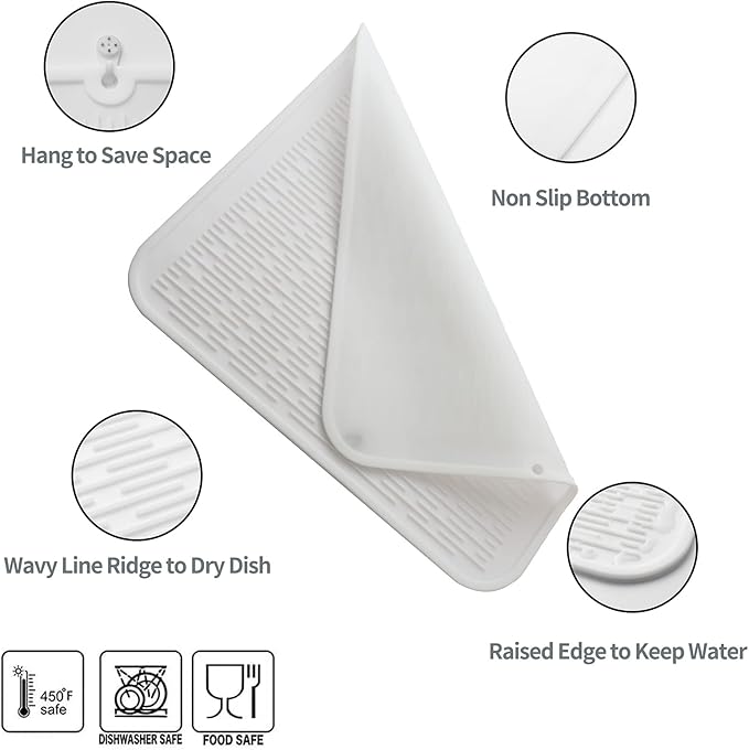 Silicone Dish Drying Mat for Multiple Usage,Easy clean,Eco-friendly,Heat-resistant Silicone Mat for Kitchen Counter or Sink,Refrigerator or Drawer Liner White 2XL 24 inches x 18 inches - Bloomnest