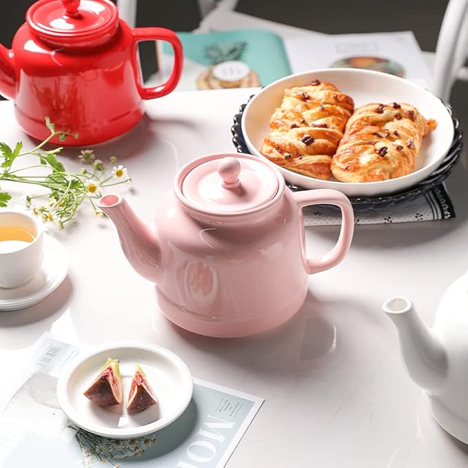 Sweejar 35 oz Porcelain Tea Pot, Teapot with Removable 18/8 Stainless Steel Infuser, Microwave & Dishwasher Safe Tea Maker, Tea Infuser Pots for Blooming loose Leaf Tea,Chrismas Women Gift (Pink) - Bloomnest