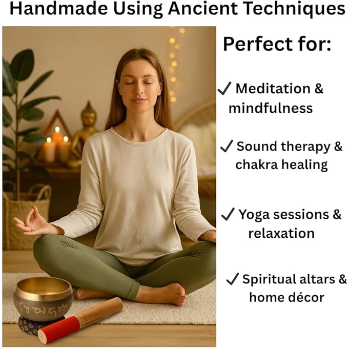 Tibetan Singing Bowl Set - Meditation Sound Bowl | Spiritual Gift for Women and Men Handmade Yoga Accessories (4" Engraved) GUAAFA