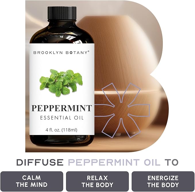 Brooklyn Botany Peppermint Essential Oil - Huge 4 Fl Oz - 100% Pure and Natural - Premium Grade with Dropper - for Aromatherapy and Diffuser - Bloomnest