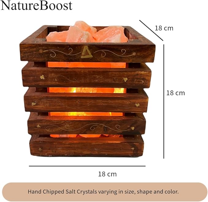 Himalayan Salt Lamp(Wooden Basket with Natural Chunks), Dimmable, Classic Design, Extra Bulb, Unique Gift Idea (EngravedBasket) - Bloomnest
