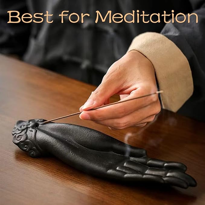 Ceramic Incense Holder for Sticks - Incense Burner Holder Zen Decor with Buddha Hand Design Protection from Evil - 10.2" L X 2.5" W X 1.2" H - Bloomnest