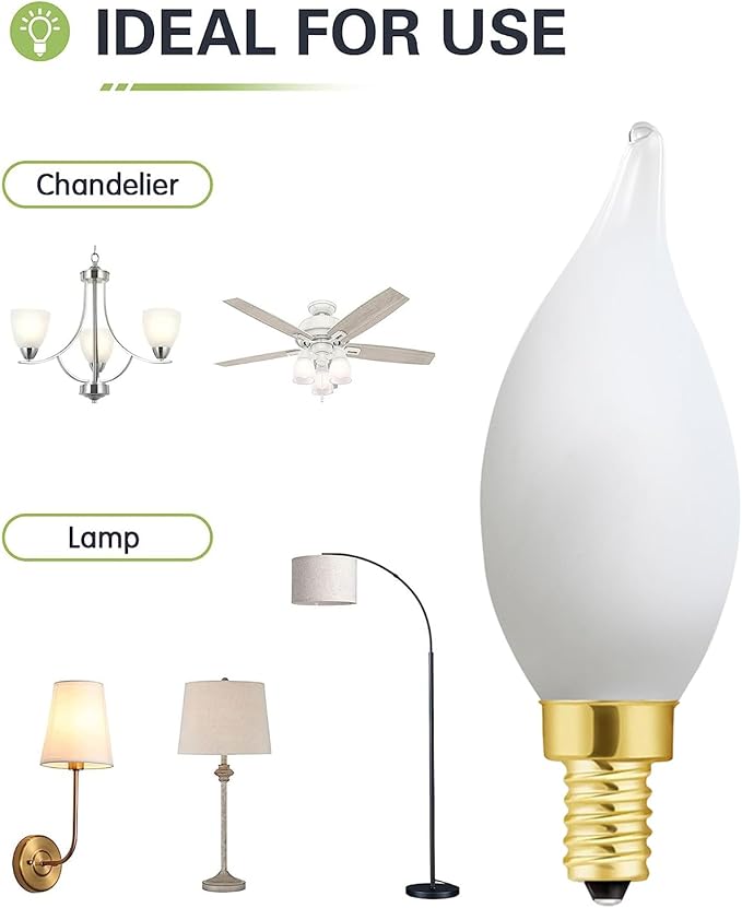E12 Dimmable Candelabra Bulb 2700k Warm White Candle Light Bulb 40 Watt Small Base Frosted Chandelier Led Bulb E12 Bulbs 4W for Chandelier,Ceiling Fan,400lm,6 Pack - Bloomnest