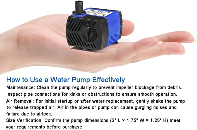 AQUANEAT Small Fountain Pump, 80 GPH Mini Submersible Water Pump with 3.3 ft Tubing, for Aquarium Fish Tank, Pet Water Fountain, Hydroponics, Pond Waterfall Filter Pump - Bloomnest