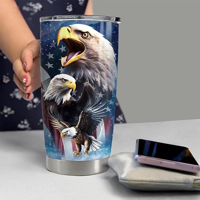 SANDJEST Personalized Eagle American Tumbler 20oz 30oz Tumblers with Lid Gift for Papa Dad Grandpa Patriot Christmas Birthday Vetaran - Bloomnest