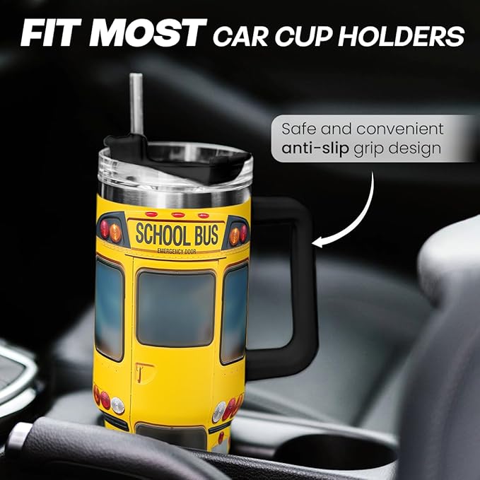 SANDJEST School Bus Driver Gift, 40oz Stainless Steel Insulated Coffee Tumbler With Lid & Straw, Travel Mug Appreciation Gift for Men Women Christmas Birthday Back To School - Bloomnest