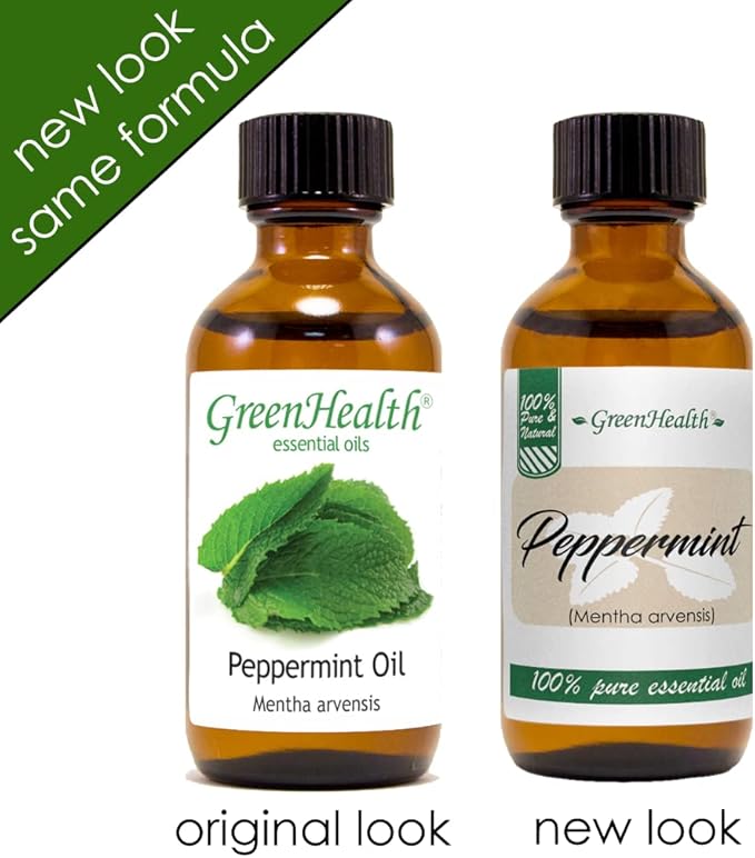 GreenHealth Peppermint Essential Oil – 2 fl oz – 100% Pure & Natural – Strong Menthol Aroma – Steam-Distilled – for Diffusers, Cleaning, DIY, and Aromatherapy Greenals