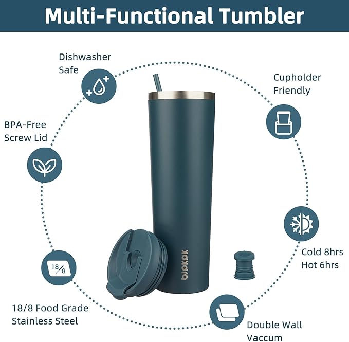 BJPKPK 34oz Stainless Steel Insulated Tumbler With lid And Straw Travel Coffee Thermal Tumblers Cup For Women And Men,Navy Blue - Bloomnest