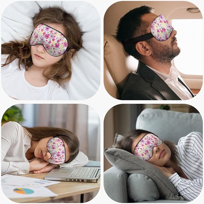 Pink Flowers Sleep Mask Eye Mask Beautiful Spring Floral Sleep Mask Light Blocking Adjustable Smooth Soft Eye Masks for Women Deep Rest Travel - Bloomnest