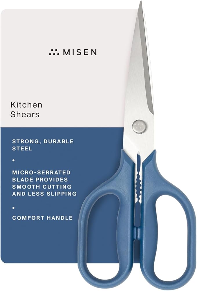Misen Heavy Duty Kitchen Shears - Stainless Steel, Versatile and Easy Clean Scissors for Meat, Herbs and Veggies - Ambidextrous Comfort Handle - Professional Grade - Blue - Bloomnest