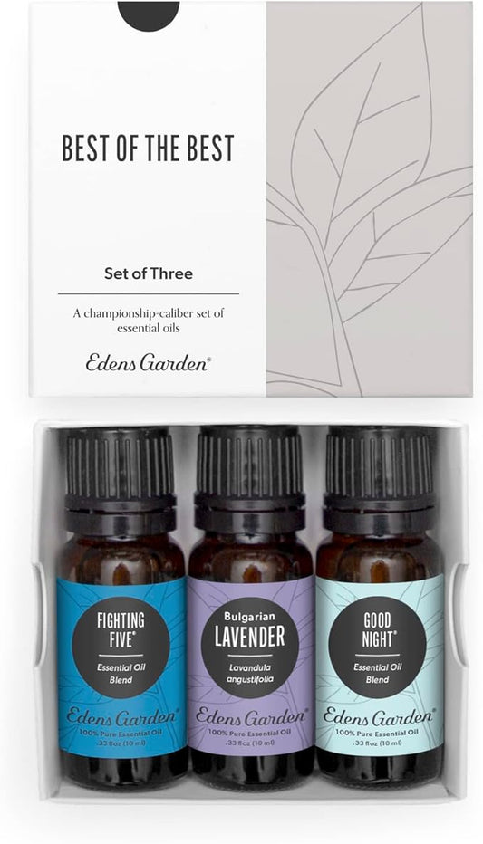 Edens Garden Essential Oils Best of The Best 3 Set – 100% Pure Therapeutic Grade, Natural Aromatherapy Kit: Fighting Five, Lavender & Good Night Blend for Diffusers & Home – Undiluted, 10 ml/ 3 Pack - Bloomnest