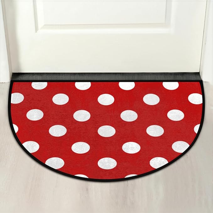Half Round Door Mat, Red White Polka Dot Non-Slip Half Circle Area Rug Polka Dot Doormat Washable Durable Home Decor Half Moon Rug for Floor Indoor Outdoor Living Room Bedroom Kitchen Patio - Bloomnest