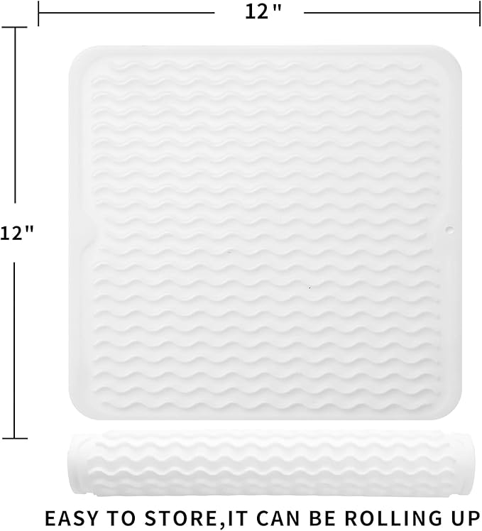 Silicone Dish Drying Mat for Multiple Usage,Easy clean,Eco-friendly,Heat-resistant Silicone Mat for Kitchen Counter or Sink,Refrigerator or Drawer liner Translucent M 12 inches x 12 inches - Bloomnest