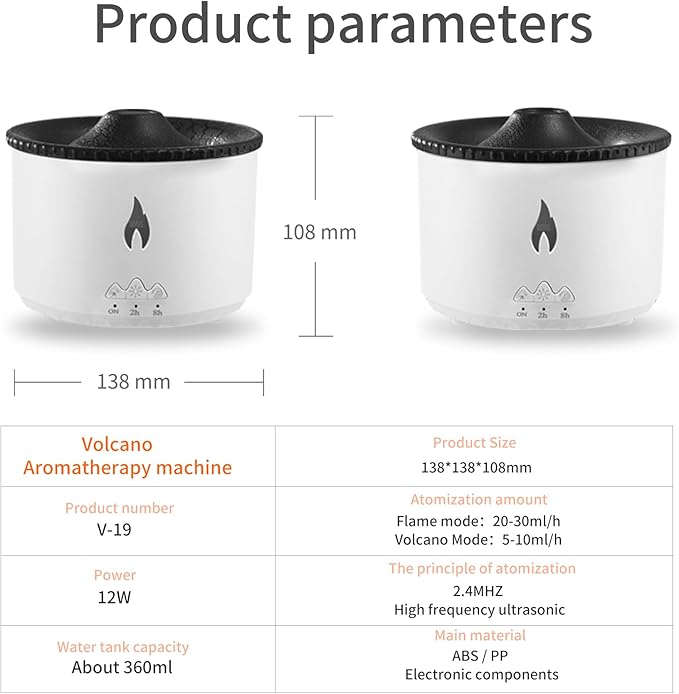 BOHOFAM Aroma Essential Oil Diffuser 360 ML,Volcano and Flame Diffuser/Humidifier,give1.76 oz Hotel Collection Essential Oils,Blue/red Light Selection,Diffusers for Home,Large Room(Black Cracks) - Bloomnest