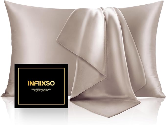 INFIIXSO Mulberry Silk Pillowcase for Hair and Skin, Silk Pillow Cases Queen Size with Hidden Zipper 20x30 Inches, Extraordinary Smooth and Soft Cooling Pillow Cases for Hot Sleepers(Caramel, 1 Pack) - Bloomnest