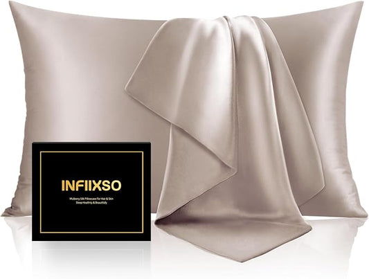 INFIIXSO Silk Pillow Cases 2 Pack Standard Size, Ultra Smooth & Soft Mulberry Silk Pillow Case for Hair and Skin, Breathable Cooling Silk Pillowcase with Hidden Zipper (Caramel, 20x26 Inches) - Bloomnest