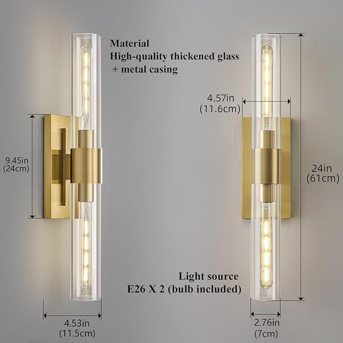 Gold Bathroom Vanity Lights Over Mirror,Modern Wall Light Fixture Sconce with Clear Glass for Bedroom,Bathroom,Hallway. - Bloomnest