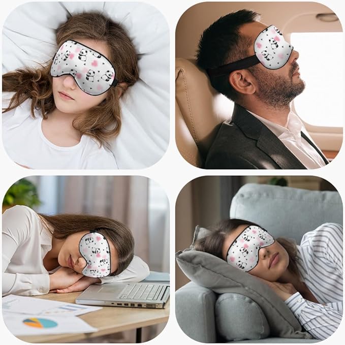 Cute Panda Bears Silk Eye Mask Sleep Mask Dandelion Pink Flower Cute Cartoon Eye Mask with Adjustable Strap Lightweight for Women Work Travel Night Sleep - Bloomnest