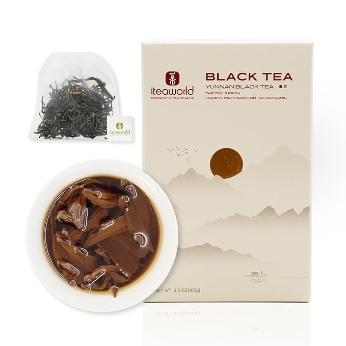 iTeaworld Yunnan Black Tea Loose Leaf, Non-GMO, No Sweetener, Authentic Chinese Tea, Honey & Sweet Potato Aroma, Strong tea,20 Corn Tea Bags for Black Tea Beginners - 1 Pack (3.5 oz) - Bloomnest
