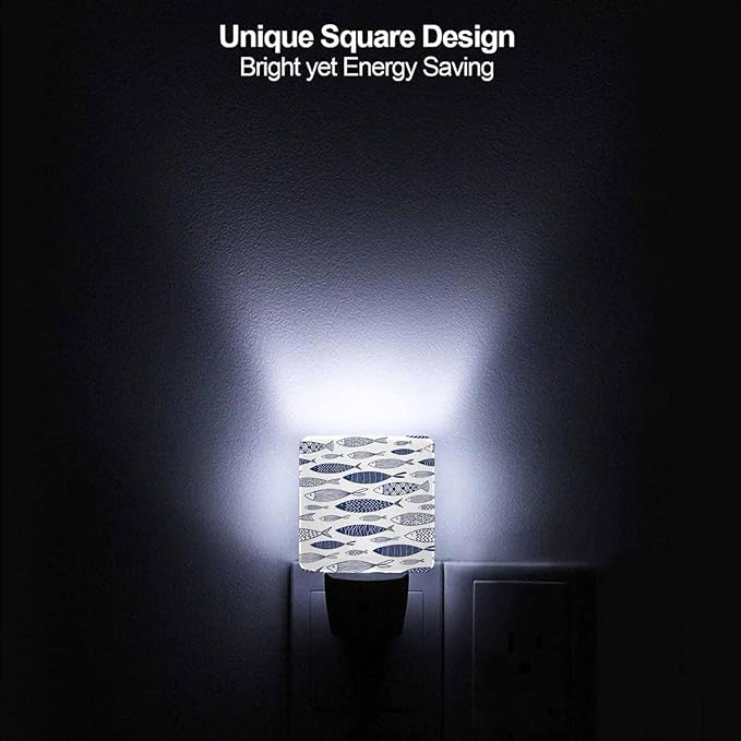 LED Night Light,Blue Doodle Ornamental Fish LED Night Light Plug into Wall with Dusk to Dawn Light Sensor White Energy Efficient Nightlight for Bedroom Bathroom Hallway Living Room Kitchen - Bloomnest