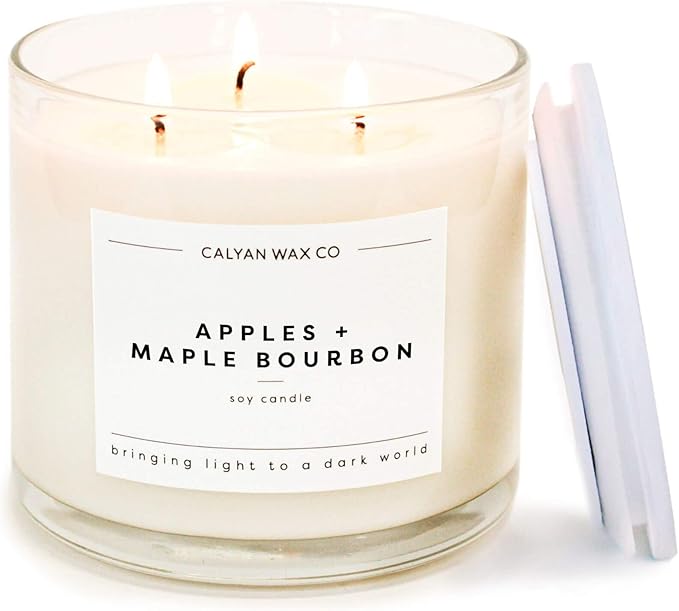 Calyan Wax Co. Apples & Maple Bourbon 3 Wick Scented Candle - 43 Hour Burn - Luxury 3 Wick Soy Candles - Non Toxic Soy Wax Candles - Long Lasting Large Glass Jar Candle for Home - 14.9oz - Bloomnest