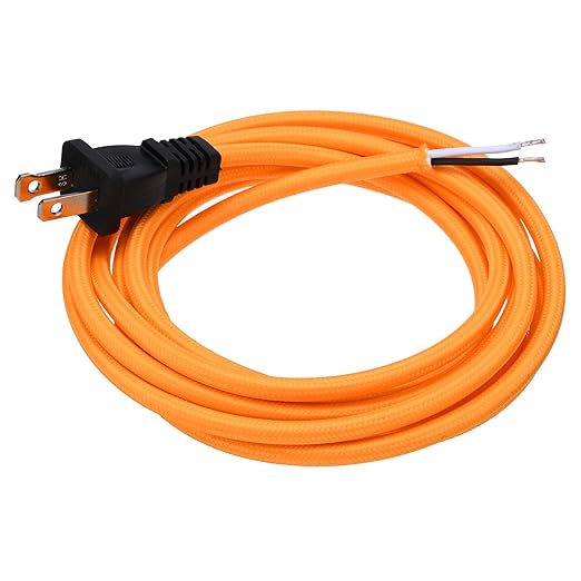 uxcell 8Ft 18/2 Cloth Covered Lamp Cord with Plug, Vintage Electrical Lamp Cord with Stripped Ends for Extension Wiring DIY Repairing, Orange