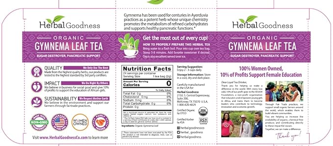 Gymnema Leaf Tea | 100% Organic Herbal Tea for Healthy Metabolism | Natural Sweet Cravings Support | Caffeine-Free, Keto-Friendly, Vegan, Gluten & GMO-Free | 24 Unbleached Tea Bags - Bloomnest