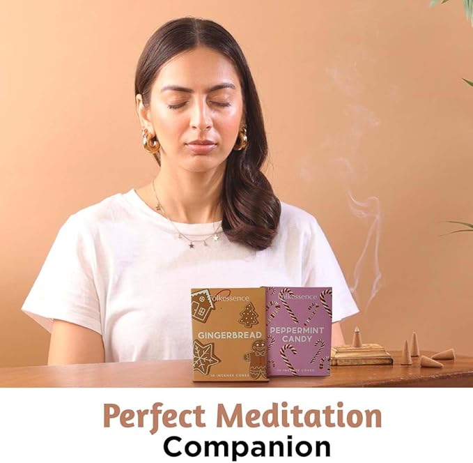 Folkulture Incense Cones for Waterfall | 20 Pc Incense Cone Scented | 2 Fragrance Cone-Insenses - Peppermint Candy & Gingerbread | Natural, Non Toxic | Christmas Inscents-Cones | Relaxing, Meditation