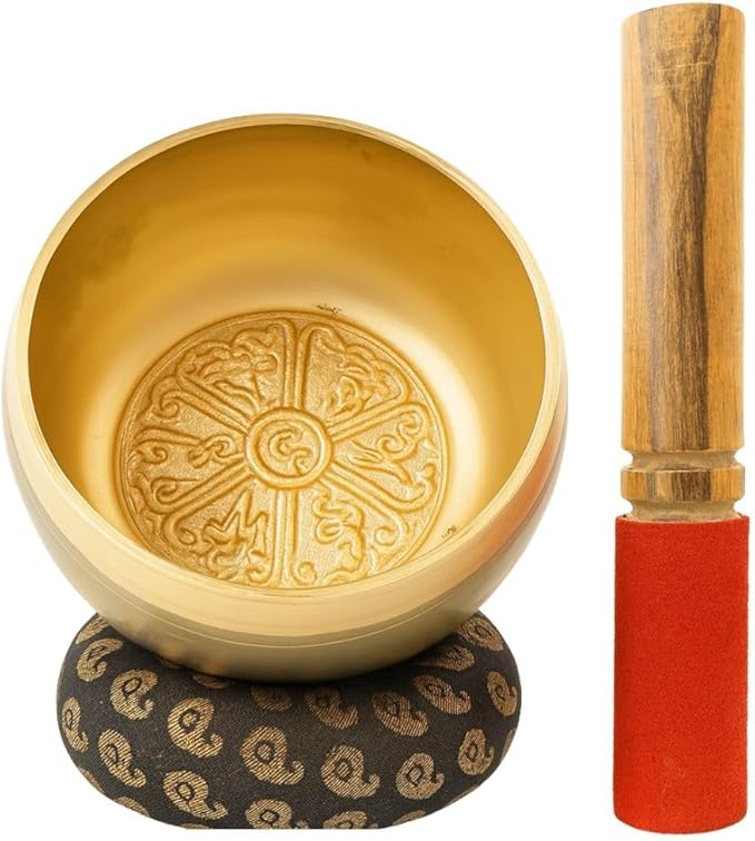 Tibetan Singing Bowl Set - Meditation Sound Bowl | Spiritual Gift for Women and Men Handmade Yoga Accessories (4" Engraved) GUAAFA