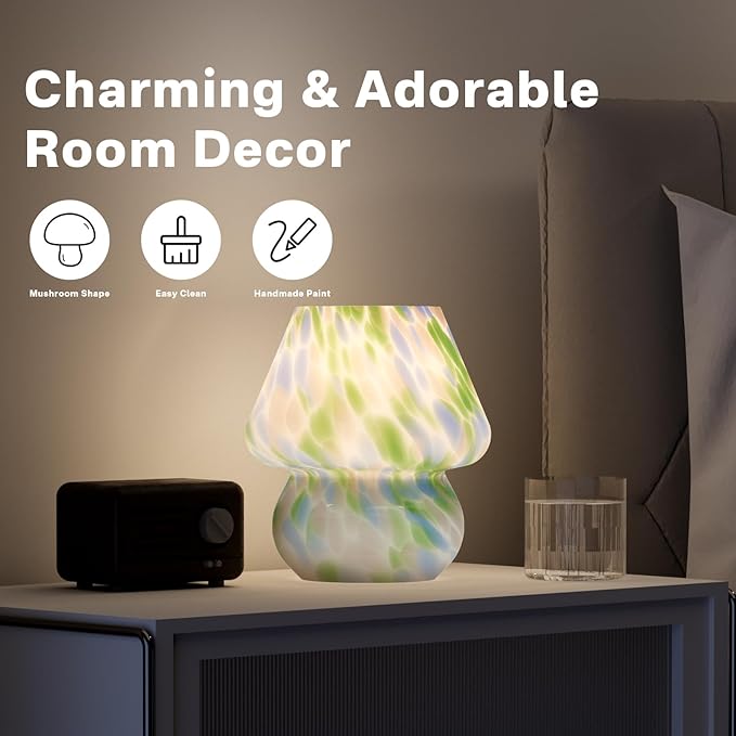 Mushroom Lamp Table Lamp for Bedroom,Small Desk Bedside Lamps for Living Room,Mushroom Decor Cute Mini Modern Mid Century Lamps for Night Stands,Aesthetic Home Living Room Decor(Green) - Bloomnest
