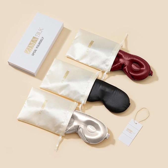 ZIMASILK Adjustable 22 Momme 100% Mulberry Silk Sleep Mask, Upgraded 3D Contoured Cup Eye Mask for Sleeping, Super Soft & Breathable Blindfold, Blackout for Deep Sleeping (Burgundy) - Bloomnest