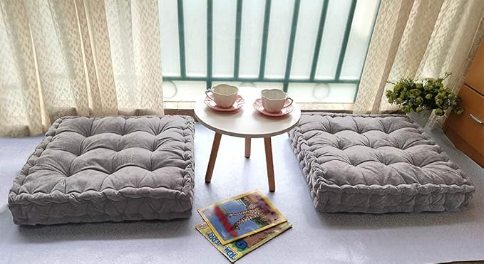 Verpert Floor Pillow 25x25 Inch, Square Meditation Cushion Floor Seating for Adults, Oversized Tufted seat Cushion Reading Nook for Kids, Yoga Meditation Pillow for Sitting on Floor-Gray