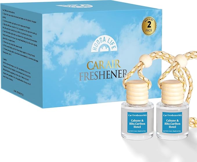 HoogaLife Car Air Freshener Hanging 2 Pack - Hotel Collection Diffuser Oil Inspired by Cabane & Rltz. CarIton Hotel - NO.1012 Fragrance Oil, Car Fresheners for Women Made in USA (081) - Bloomnest