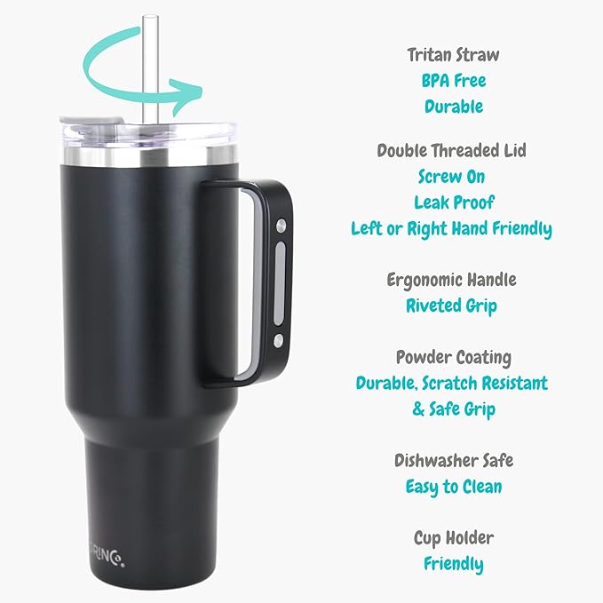 Drinco 40oz 30 oz Tumbler with Handle, Straw Lid, Insulated Stainless Steel Travel Mug Water Bottle Ice Coffee Cup For Cold and Hot, BigSur (30oz Black)