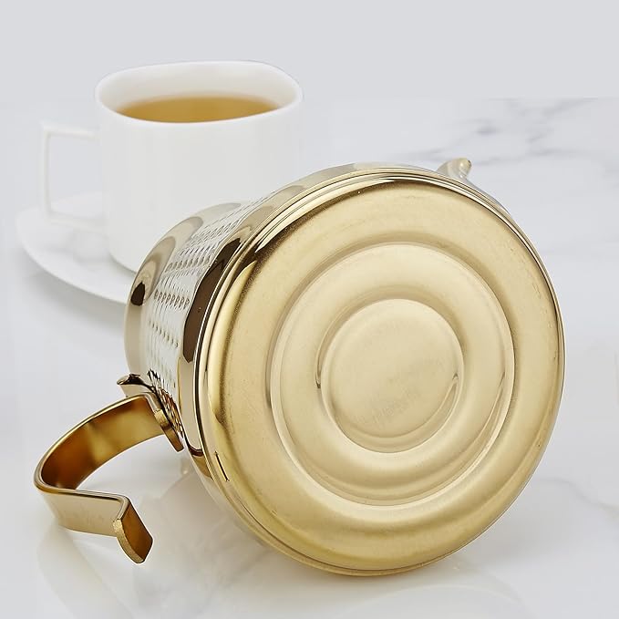 SANQIAHOME 1.2L(40oz) Stainless Steel Hammer Patterned Teapot With Removeable Infuser,Loose leaf cover,Gold - Bloomnest