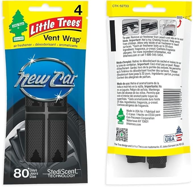 LITTLE TREES Car Air Freshener | Vent Wrap Provides Long Lasting Scent,Invisibly Fresh | New Car Scent,Air Fresheners,(Pack of 24) - Bloomnest