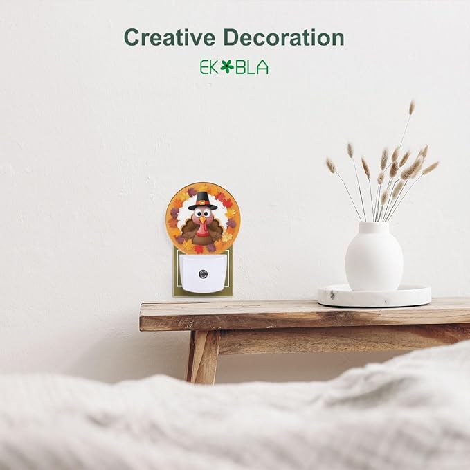 EKOBLA Autumn LED Plug-in Nightlights Turkey Maple Leaves Night Lights Plug into Wall Dusk to Dawn LED Lighting for Bedroom Bathroom Kitchen Corridor - Bloomnest