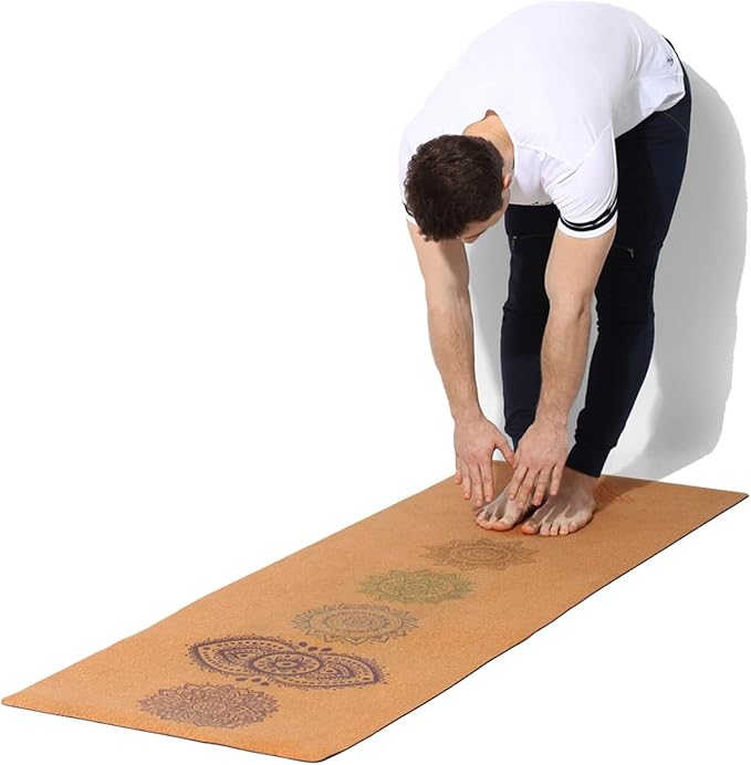Shakti Warrior Chakra Cork Yoga Mat - Extra Long & Wide, Non Slip, Non Toxic, Great for Yoga, Pilates & Workout (84 x 27 x 2mm Thick) - Bloomnest