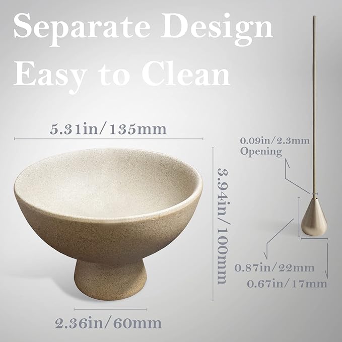 Ceramic Incense Holder for Sticks - Incense Burner Holder Zen Decor - Decorative Bowl for Table Décor Design - 5.3" W X 3.9" H - Bloomnest