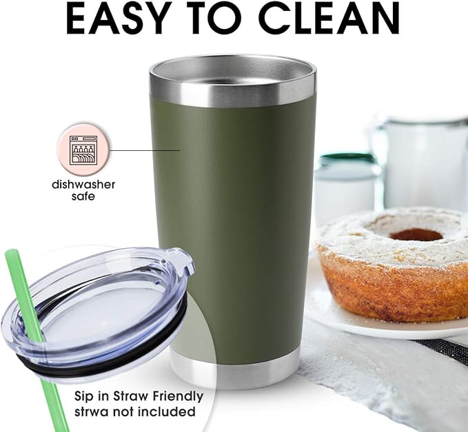HASLE OUTFITTERS 20oz Tumblers Bulk Stainless Steel Cup with Lid Double Wall Vacuum Insulated Coffee Mug for Cold & Hot Drinks 1 Pack, Army Green - Bloomnest