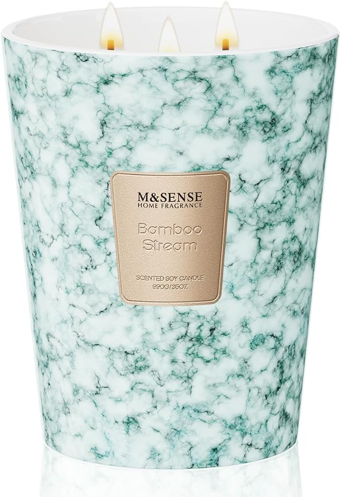 M&SENSE BambooStream Scented Candles for Home, 3-Wick Highly Scented Jar Candles, Extra Large Candle 35 Oz 150 Hours Long Lasting Burning, Relaxing Aromatherapy Candle for Stress Relief, Meditation - Bloomnest